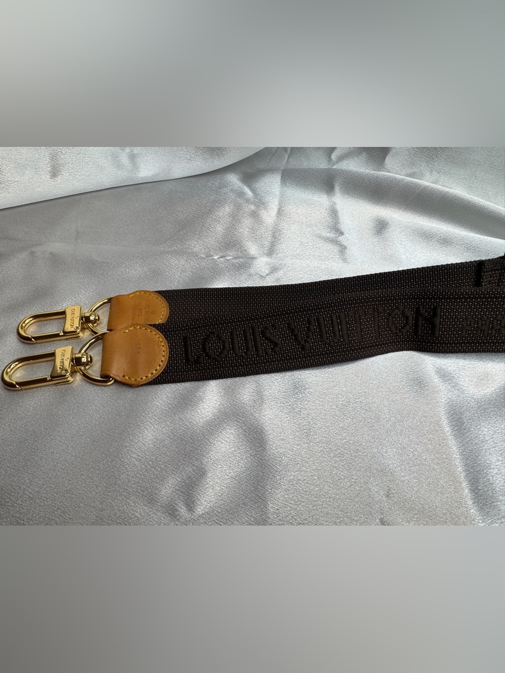 Louis Vuitton Stamped Brown Canvas Bag Strap with Tan Leather & Gold Hardware - Picture 2 of 16